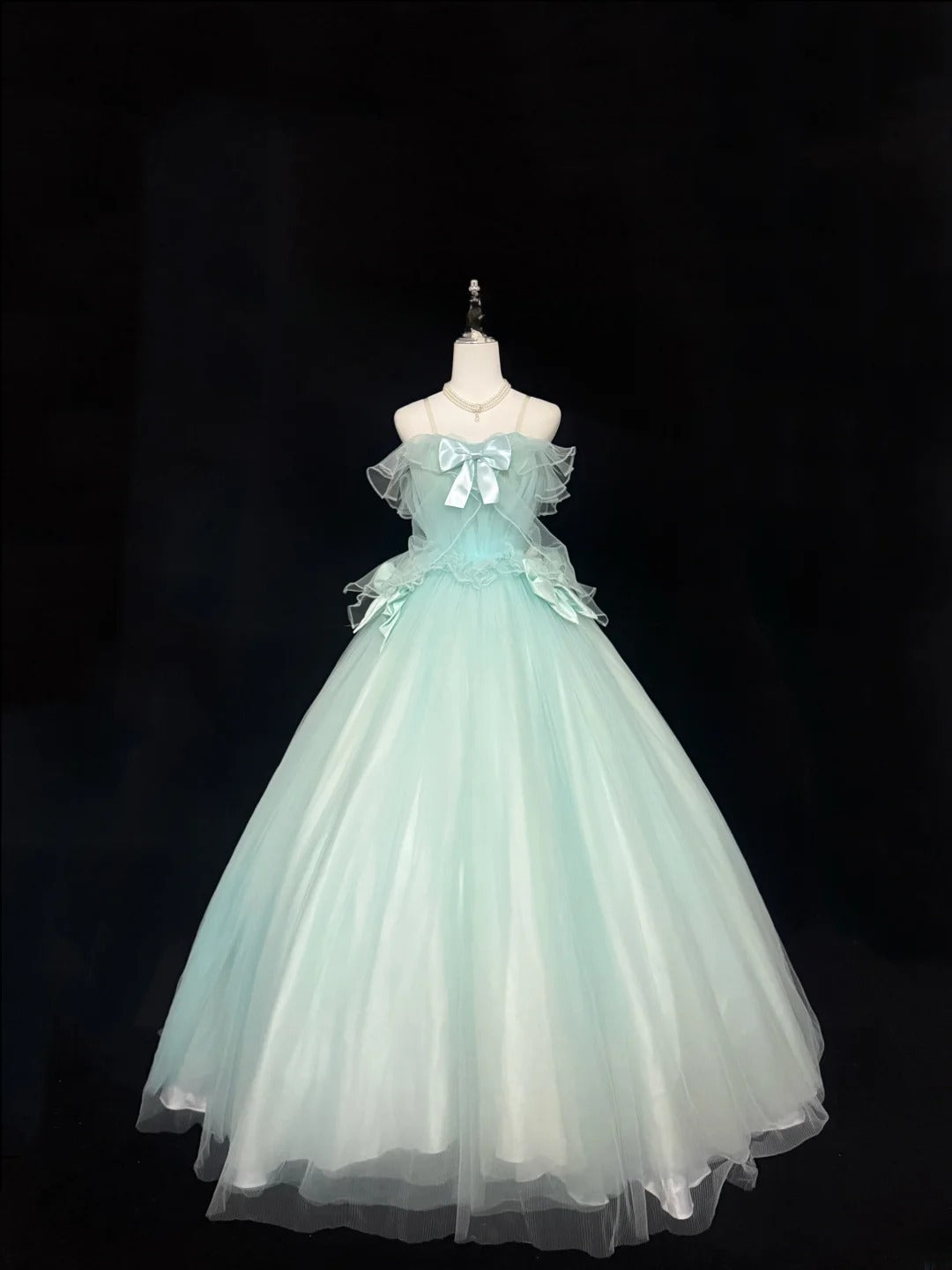 Princess Prom Dresses Ball Gown Off The Shoulder Straps Mint Green Tulle Evening Long Formal Dress RB7377