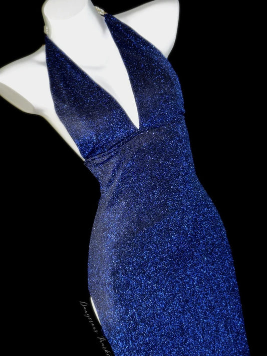 Glitter Prom Dresses Mermaid Halter Royal Blue Sequin Long Evening Formal Dress RB3346