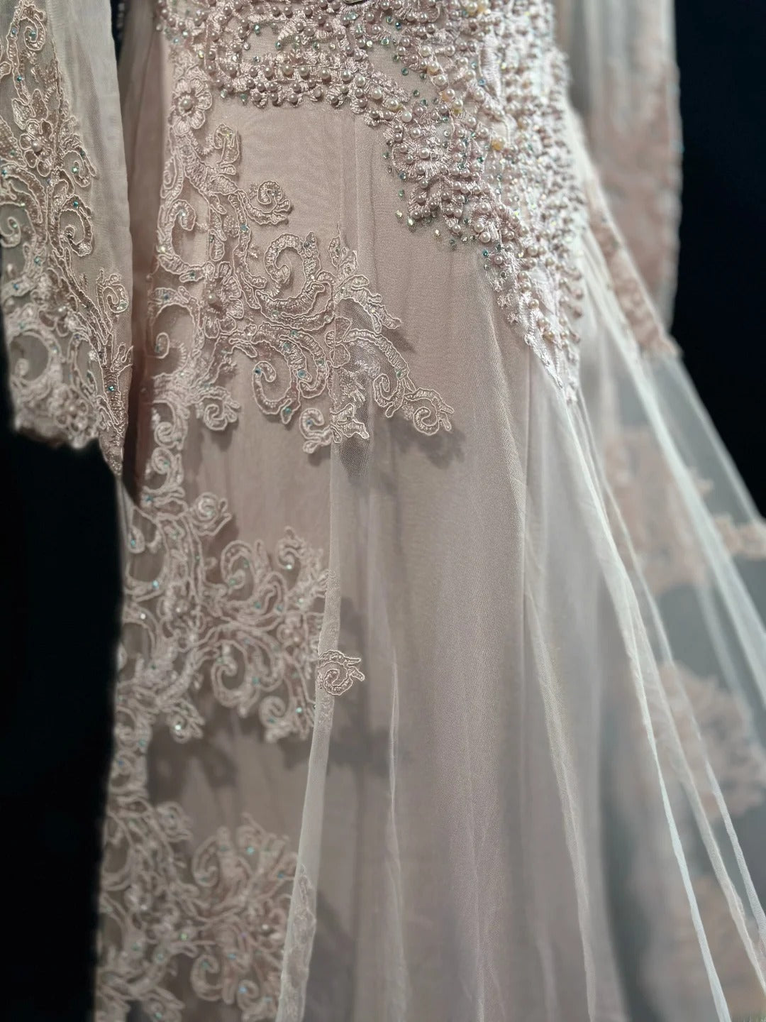 Vintage Prom Dresses 90s A line Pink Chiffon With Long Sleeves Beading Evening Formal Outfits RB5816