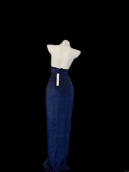 Glitter Prom Dresses Mermaid Halter Royal Blue Sequin Long Evening Formal Dress RB3346