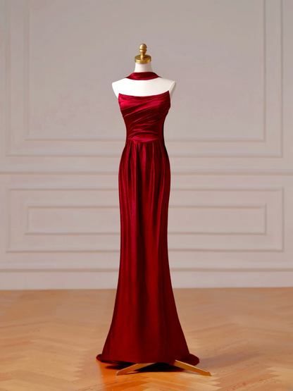 Elegantes, burgunderrotes Meerjungfrauen-Abendkleid mit Falten – ein beeindruckendes, langes Abendkleid für Teenager und Schülerinnen (AQ004).