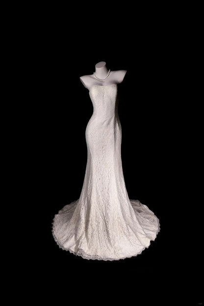 Vintage Wedding Dress Mermaid Strapless Lace White Bridal Gown for Big Day RB9813