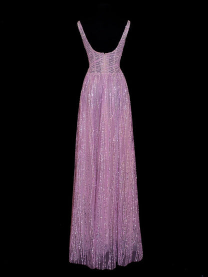 Preiswertes, paillettenbesetztes, formelles A-Linien-Kleid im Stil der 1950er Jahre mit eckigem Ausschnitt, rosa Falten und Perlenbesatz – ein beeindruckendes langes Ballkleid oder Abendkleid für festliche Anlässe (SA004).