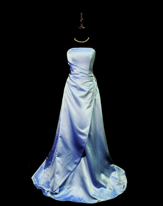 Vintage Prom Dresses 90s Mermaid Strapless Lavender Satin With Beading Evening Formal Outfits RB5817
