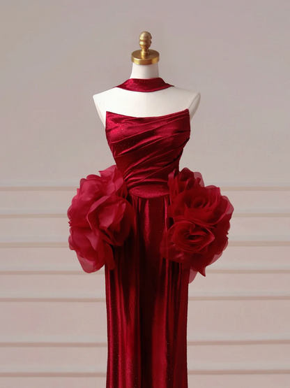 Elegantes, burgunderrotes Meerjungfrauen-Abendkleid mit Falten – ein beeindruckendes, langes Abendkleid für Teenager und Schülerinnen (AQ004).