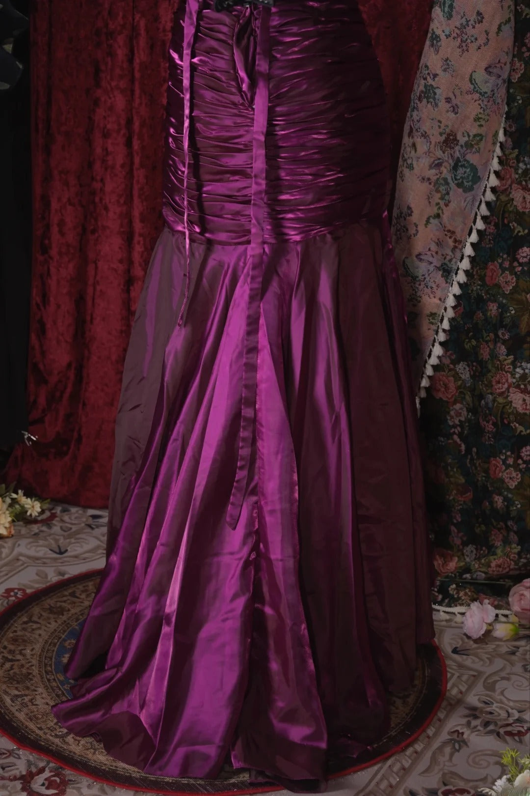 Elegant Mermaid Strapless Grape With Ruffled Folded Long Prom Dresses Formal Outfit Evening Night Dress RB8032