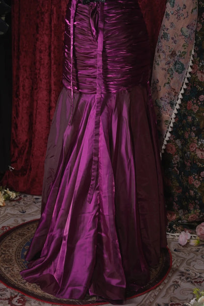 Elegant Mermaid Strapless Grape With Ruffled Folded Long Prom Dresses Formal Outfit Evening Night Dress RB8032