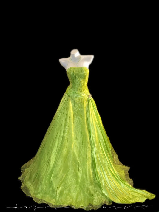 Glitter Prom Dresses Ball Gown Strapless Green With Beading Long Evening Formal Dress RB3347