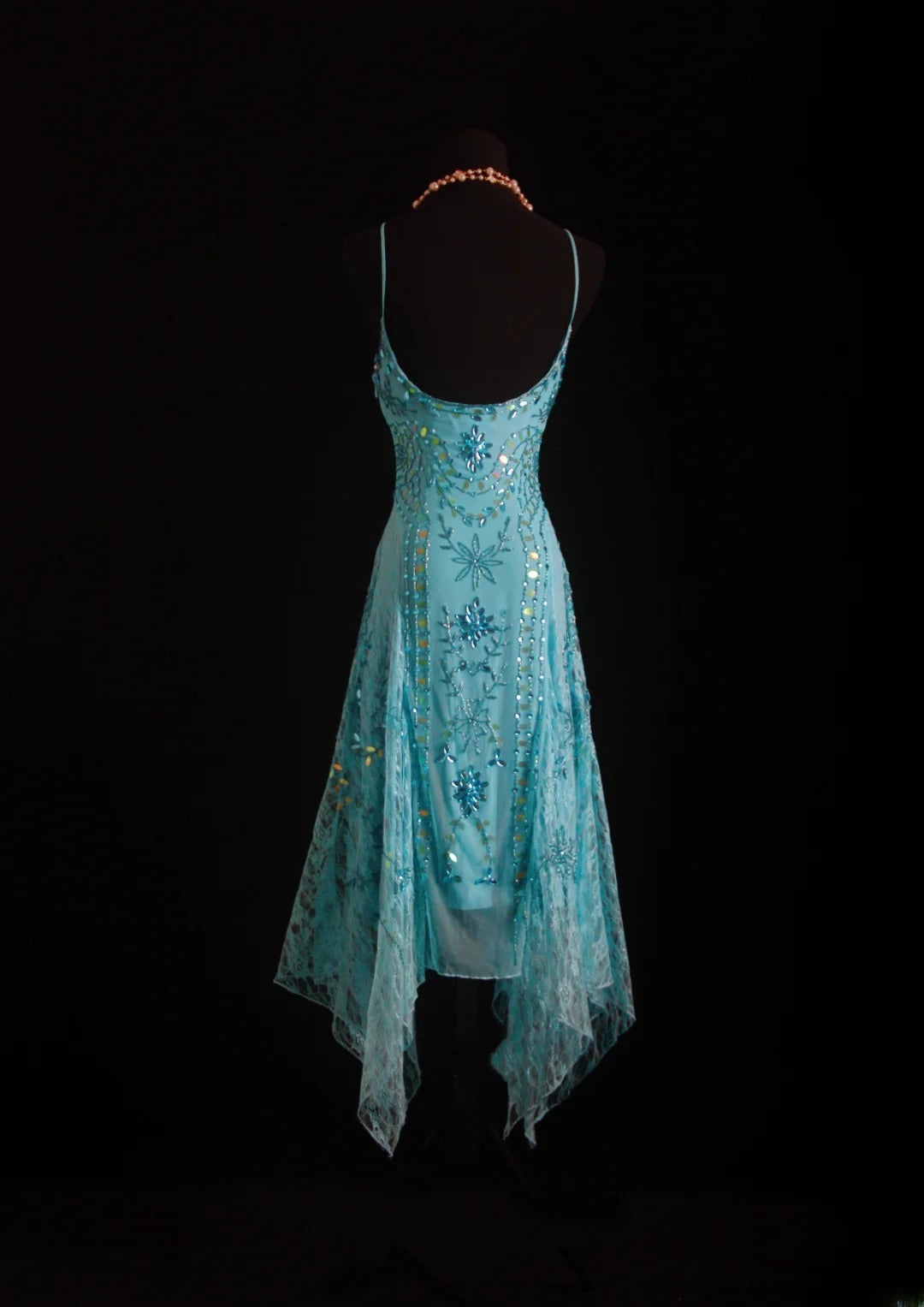 Robe de soirée sirène unique à fines bretelles bleues style années 90 ornée de perles, longueur thé, idéale pour les fêtes, les bals de fin d'année ou les 20 ans (AS004)