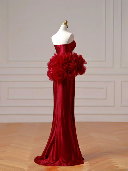 Elegantes, burgunderrotes Meerjungfrauen-Abendkleid mit Falten – ein beeindruckendes, langes Abendkleid für Teenager und Schülerinnen (AQ004).