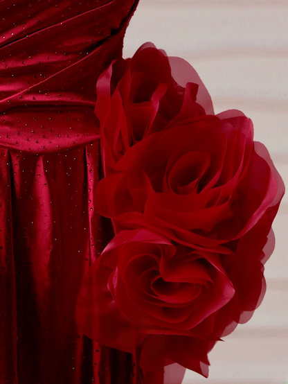 Elegantes, burgunderrotes Meerjungfrauen-Abendkleid mit Falten – ein beeindruckendes, langes Abendkleid für Teenager und Schülerinnen (AQ004).