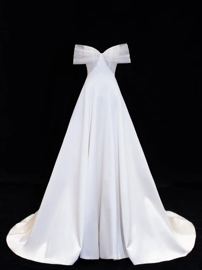 Wedding Gowns Dresses Elegant Modest for Bride Ball Gown Off The Shoulder With Short Sleeves Satin Petite/Plus Size Bridal Gowns For Women's SA005