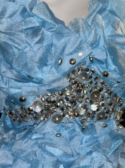Robes de bal modestes sirène col en V bleu ciel clair avec perles longues tenues de soirée formelles RB3348