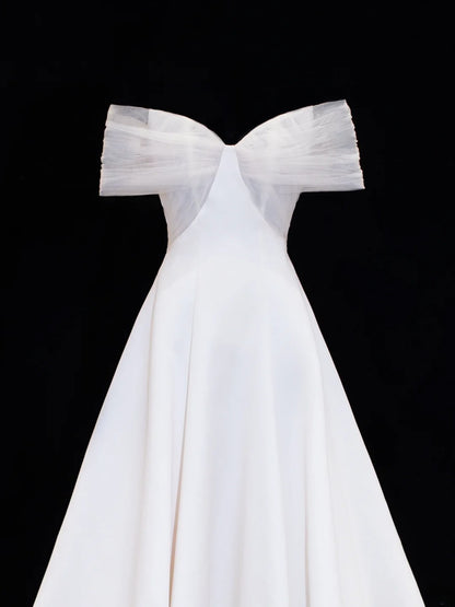 Wedding Gowns Dresses Elegant Modest for Bride Ball Gown Off The Shoulder With Short Sleeves Satin Petite/Plus Size Bridal Gowns For Women's SA005