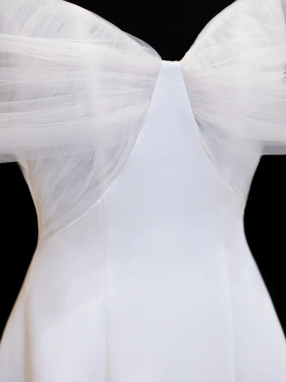 Wedding Gowns Dresses Elegant Modest for Bride Ball Gown Off The Shoulder With Short Sleeves Satin Petite/Plus Size Bridal Gowns For Women's SA005