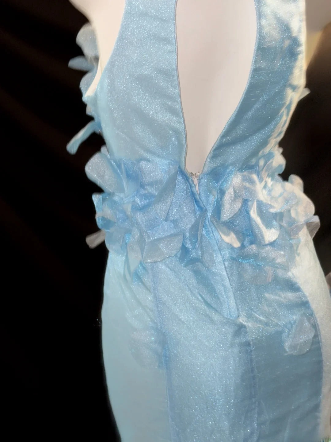 Robes de bal modestes sirène col en V bleu ciel clair avec perles longues tenues de soirée formelles RB3348