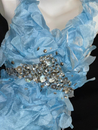 Robes de bal modestes sirène col en V bleu ciel clair avec perles longues tenues de soirée formelles RB3348
