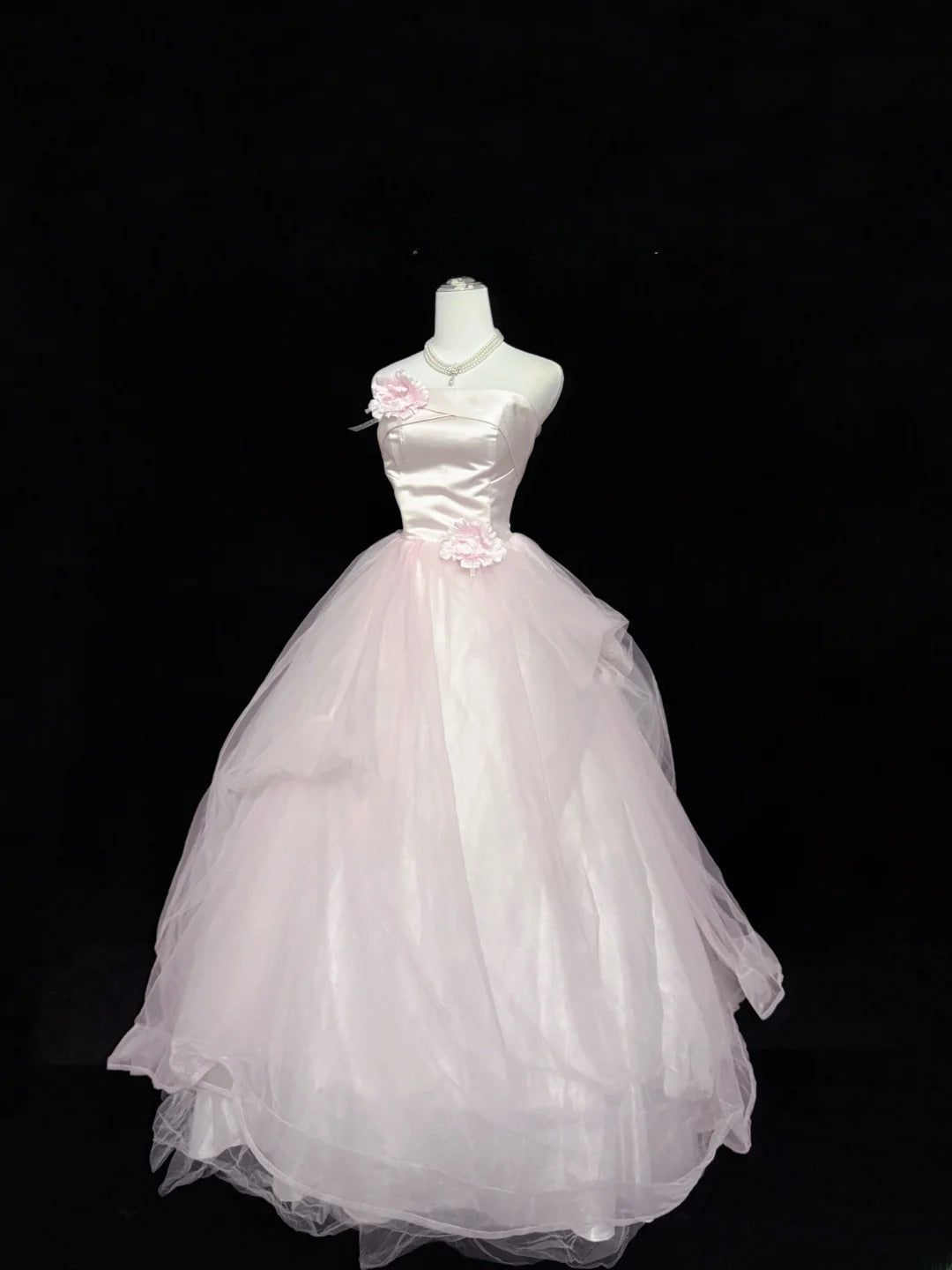 Princess Prom Dresses Ball Gown Pink Strapless Sleeveless Floor Length Tulle Evening Long Formal Dress RB7379