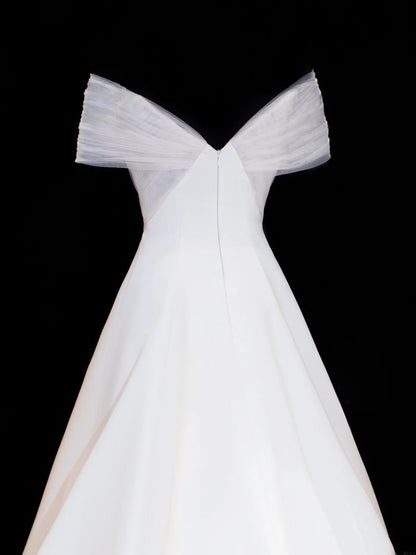 Wedding Gowns Dresses Elegant Modest for Bride Ball Gown Off The Shoulder With Short Sleeves Satin Petite/Plus Size Bridal Gowns For Women's SA005