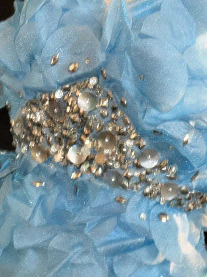 Robes de bal modestes sirène col en V bleu ciel clair avec perles longues tenues de soirée formelles RB3348