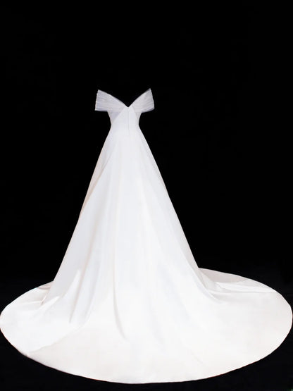 Wedding Gowns Dresses Elegant Modest for Bride Ball Gown Off The Shoulder With Short Sleeves Satin Petite/Plus Size Bridal Gowns For Women's SA005