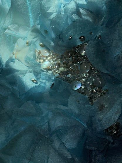 Robes de bal modestes sirène col en V bleu ciel clair avec perles longues tenues de soirée formelles RB3348