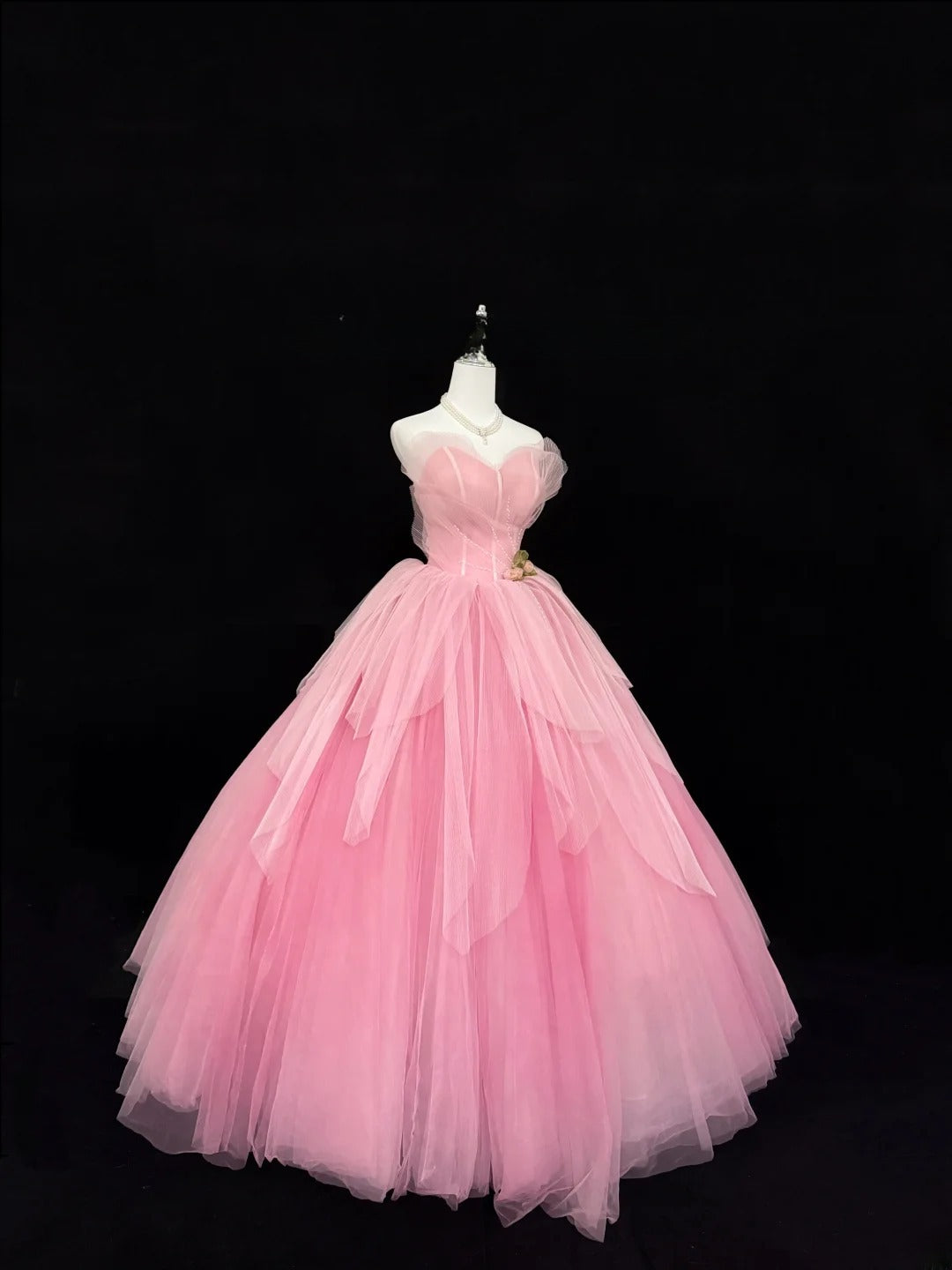 Sweety Prom Dresses Ball Gown Pink Sweetheart Sleeveless Floor Length Tulle Evening Long Formal Dress RB7380