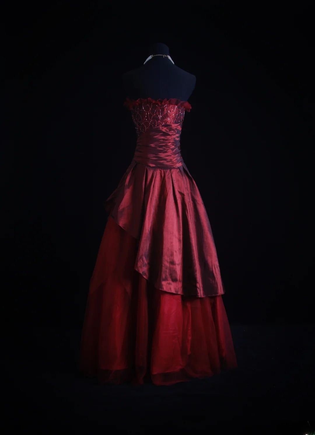 Retro-Ballkleid, trägerlos, burgunderrot, Tüll, 90er-Jahre-Stil, mit Perlen, Abendkleid für Damen, Partykleid, langes formelles Ballkleid, Kleid zum 21. Geburtstag AS006