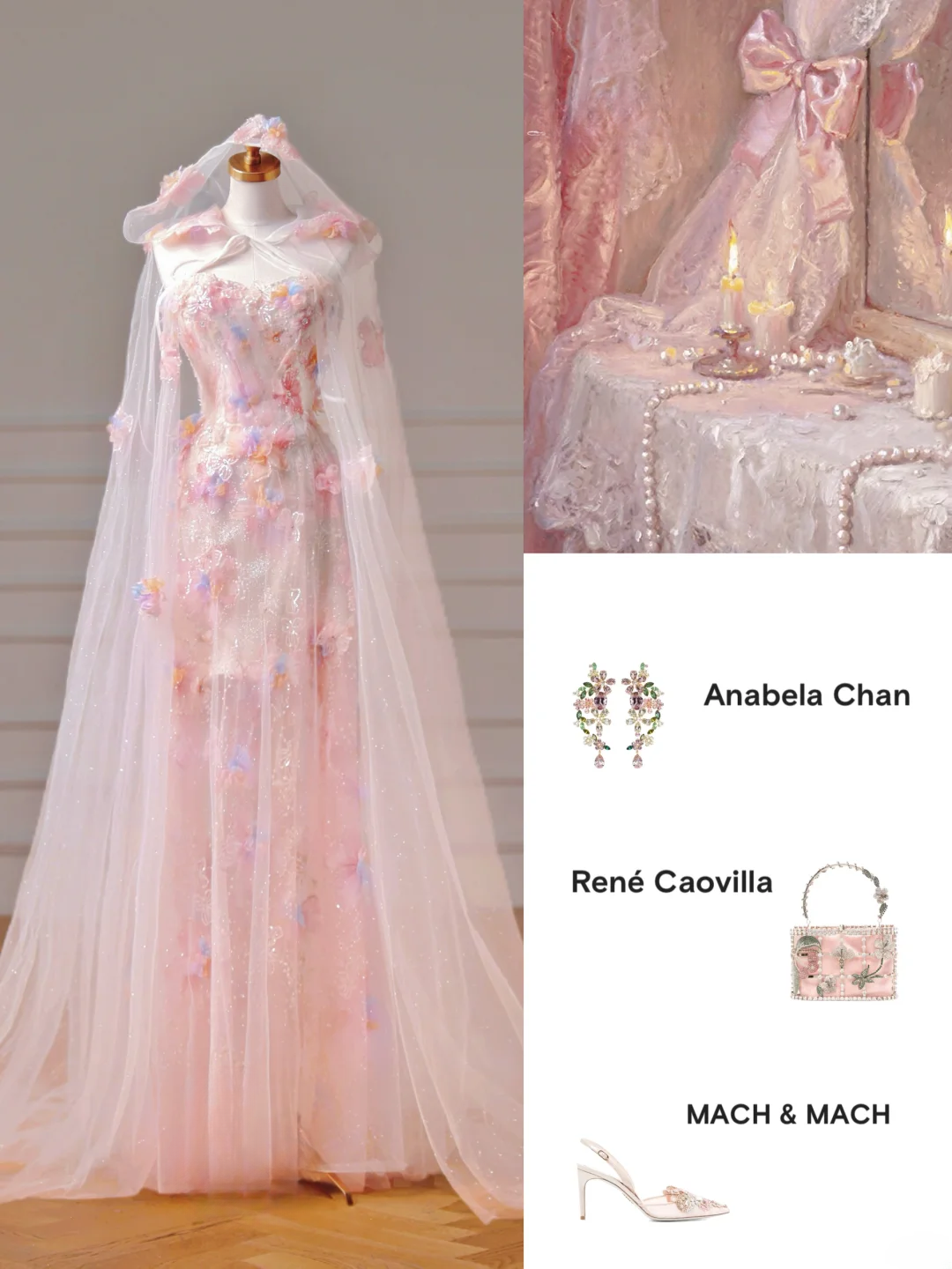 Elegantes, trägerloses A-Linien-Abendkleid aus rosa Spitze und Tüll mit Cape – ein stilvolles, langes Abendkleid für Teenager und Schülerinnen (AQ006).