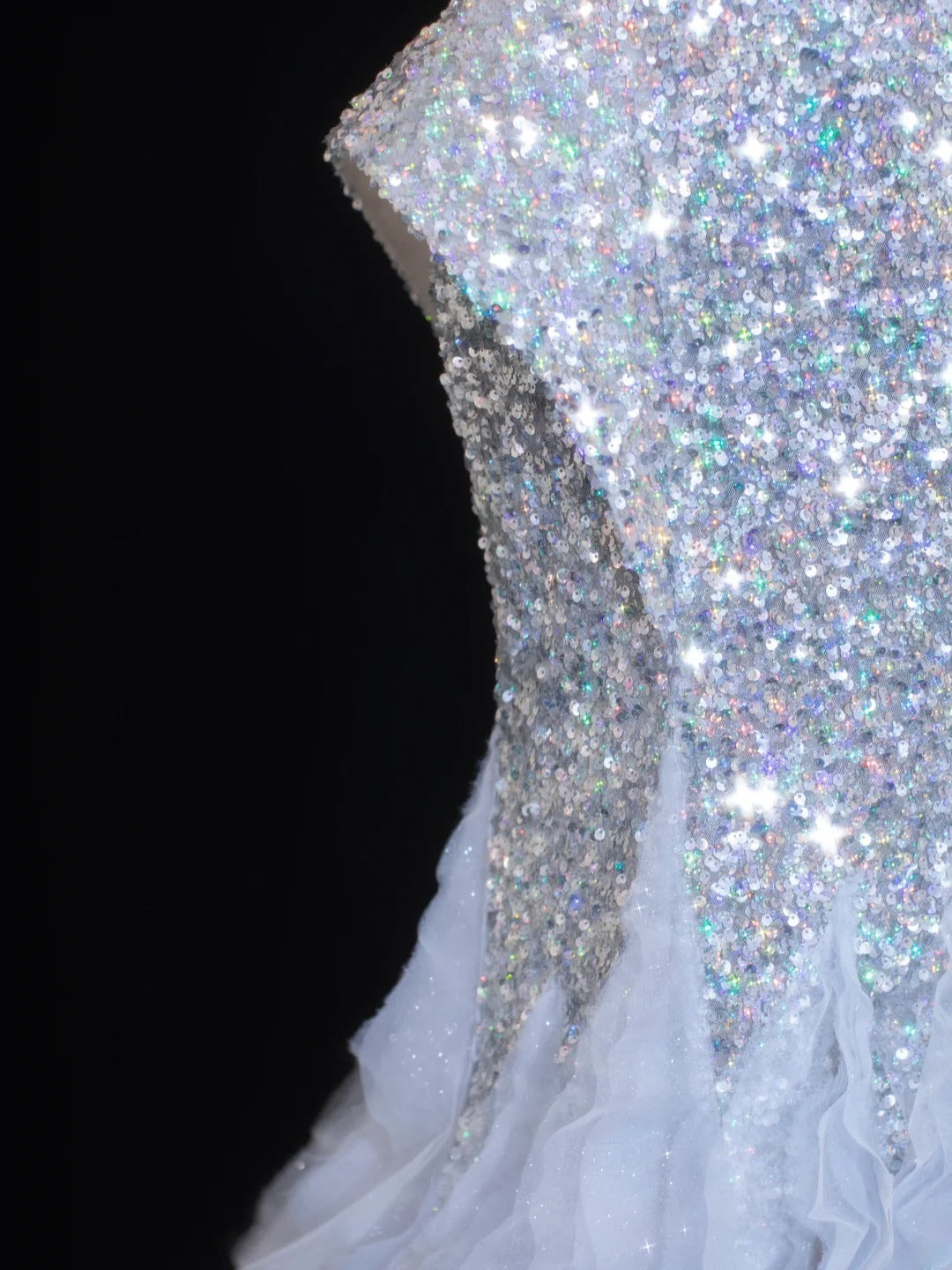 Paillettenbesetztes, trägerloses Meerjungfrauen-Abendkleid mit Falten, elegantes langes Tüllkleid für festliche Anlässe SA006