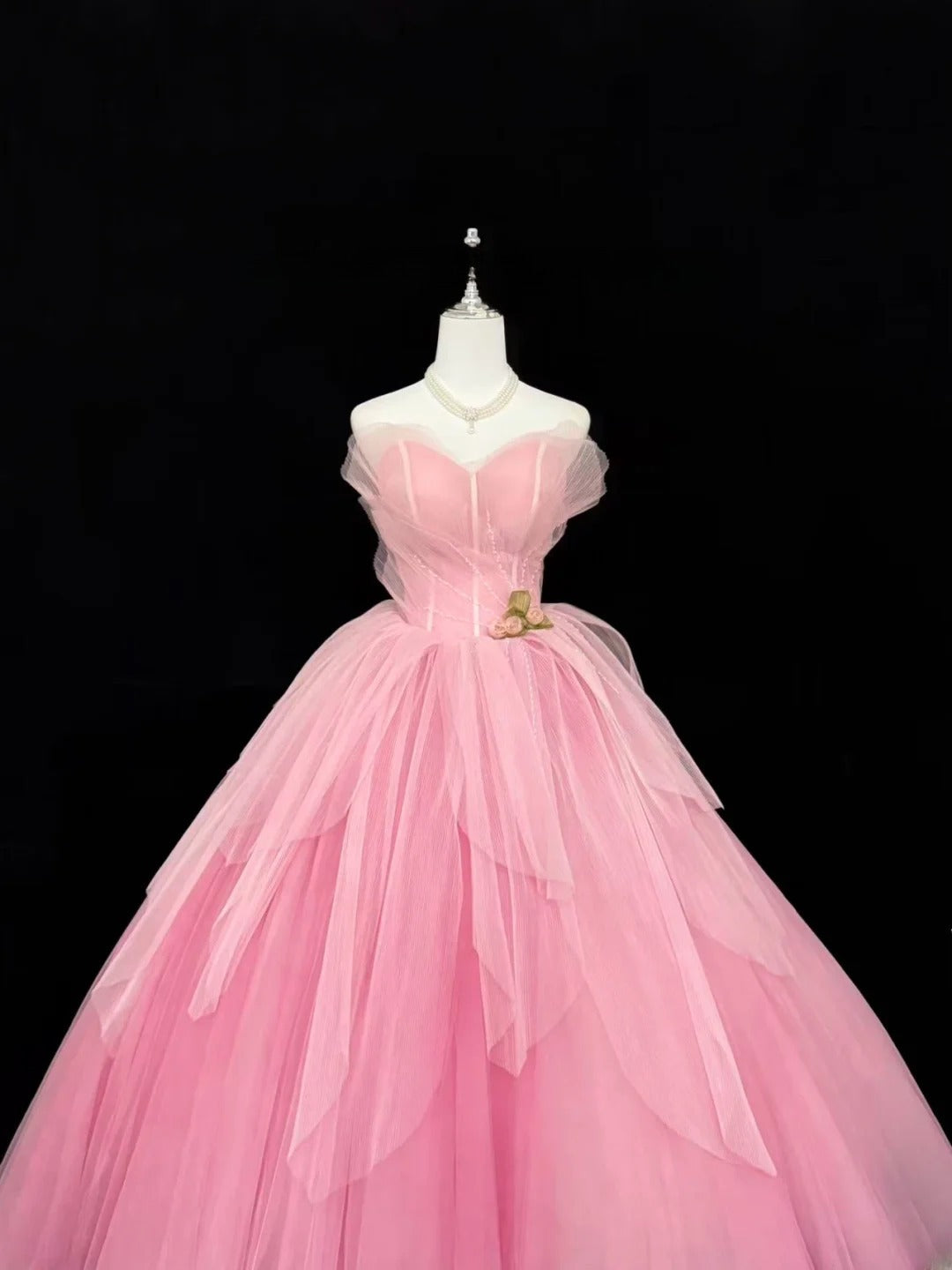 Sweety Prom Dresses Ball Gown Pink Sweetheart Sleeveless Floor Length Tulle Evening Long Formal Dress RB7380