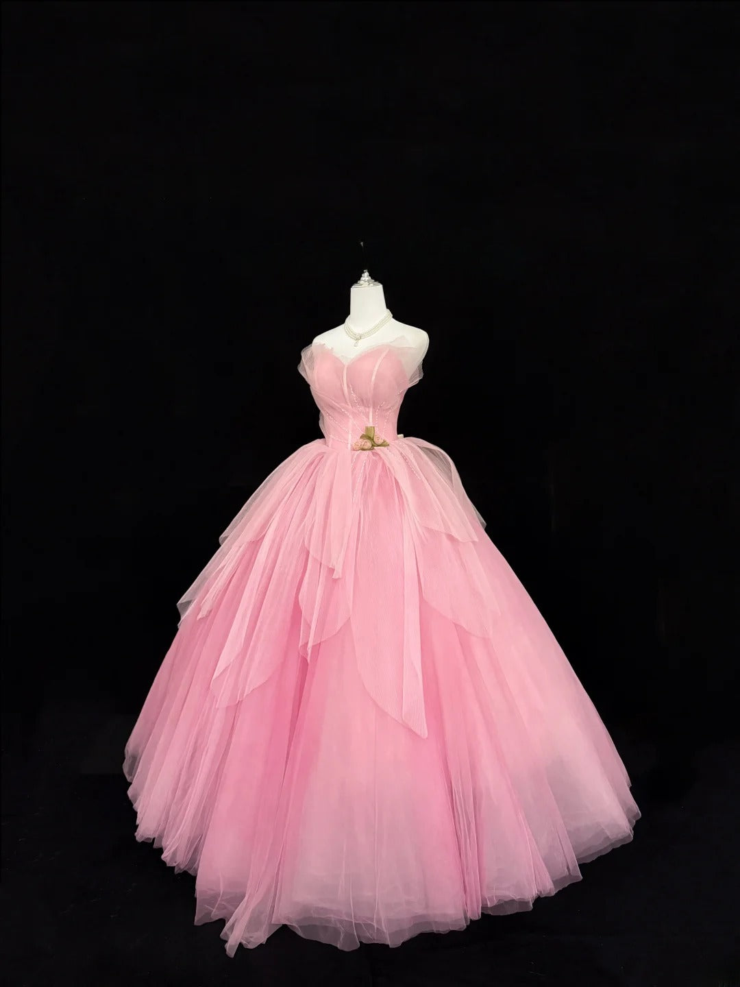 Sweety Prom Dresses Ball Gown Pink Sweetheart Sleeveless Floor Length Tulle Evening Long Formal Dress RB7380
