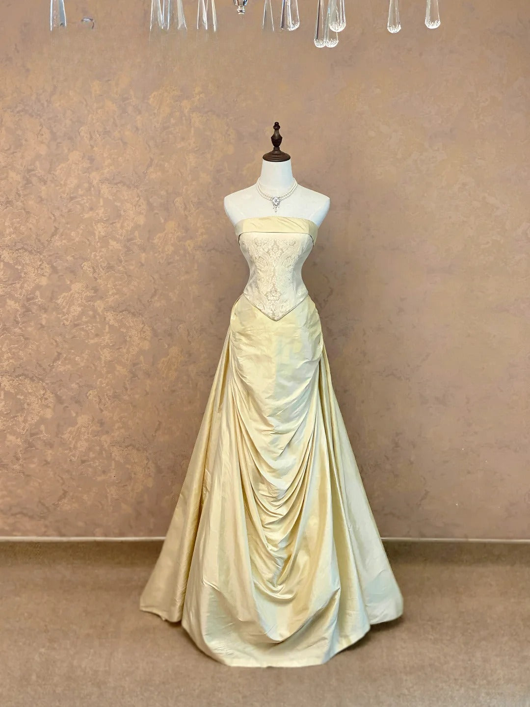 Vintage 90s Prom Dresses A line Strapless Yellow Satin Long Party Formal Outfits RB9006