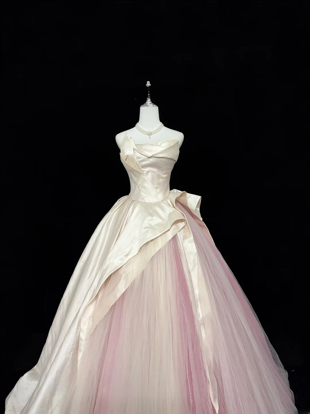 Sweety Prom Dresses Ball Gown Pink Strapless Sleeveless Floor Length Tulle Evening Long Formal Dress RB7381