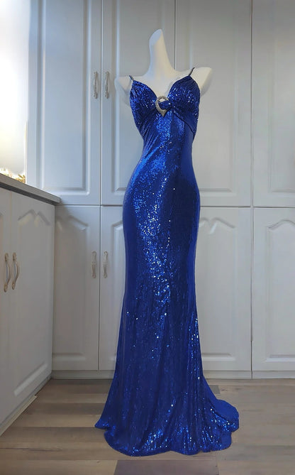 Modest Mermaid Spaghetti Straps Royal Blue Sequins With Beads Evening Dresses High School Teens Senior Night Dance Party Outfits AB2517