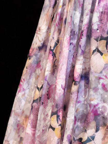 Elegantes, geblümtes A-Linien-Abendkleid mit Herzausschnitt und Cape aus Chiffon – ein beeindruckendes langes Abendkleid für festliche Anlässe (SA007)