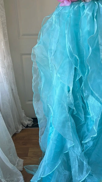 Blaues langes A-Linien-Abendkleid mit Spitze, trägerlos, bodenlang für schwarze Frauen RC0377