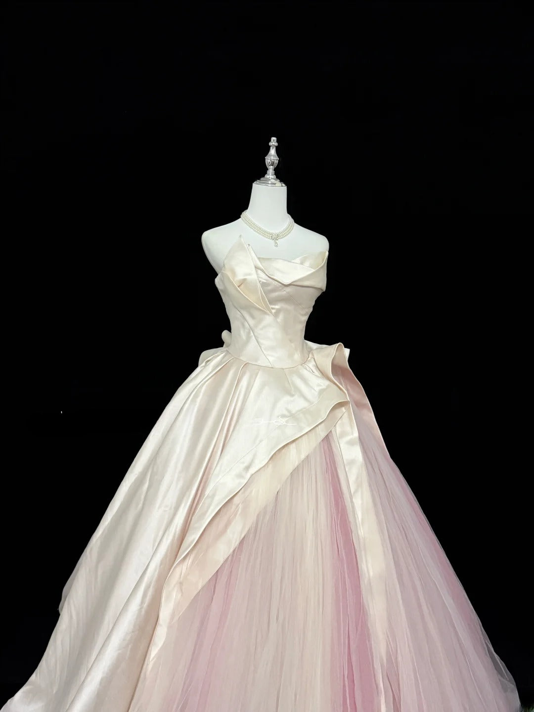 Sweety Prom Dresses Ball Gown Pink Strapless Sleeveless Floor Length Tulle Evening Long Formal Dress RB7381