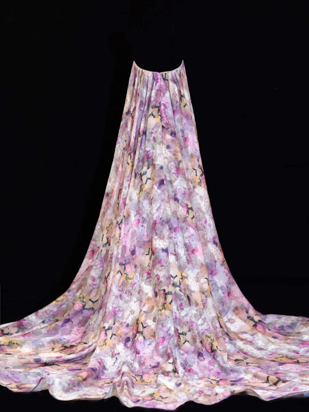 Elegantes, geblümtes A-Linien-Abendkleid mit Herzausschnitt und Cape aus Chiffon – ein beeindruckendes langes Abendkleid für festliche Anlässe (SA007)