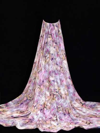 Elegantes, geblümtes A-Linien-Abendkleid mit Herzausschnitt und Cape aus Chiffon – ein beeindruckendes langes Abendkleid für festliche Anlässe (SA007)