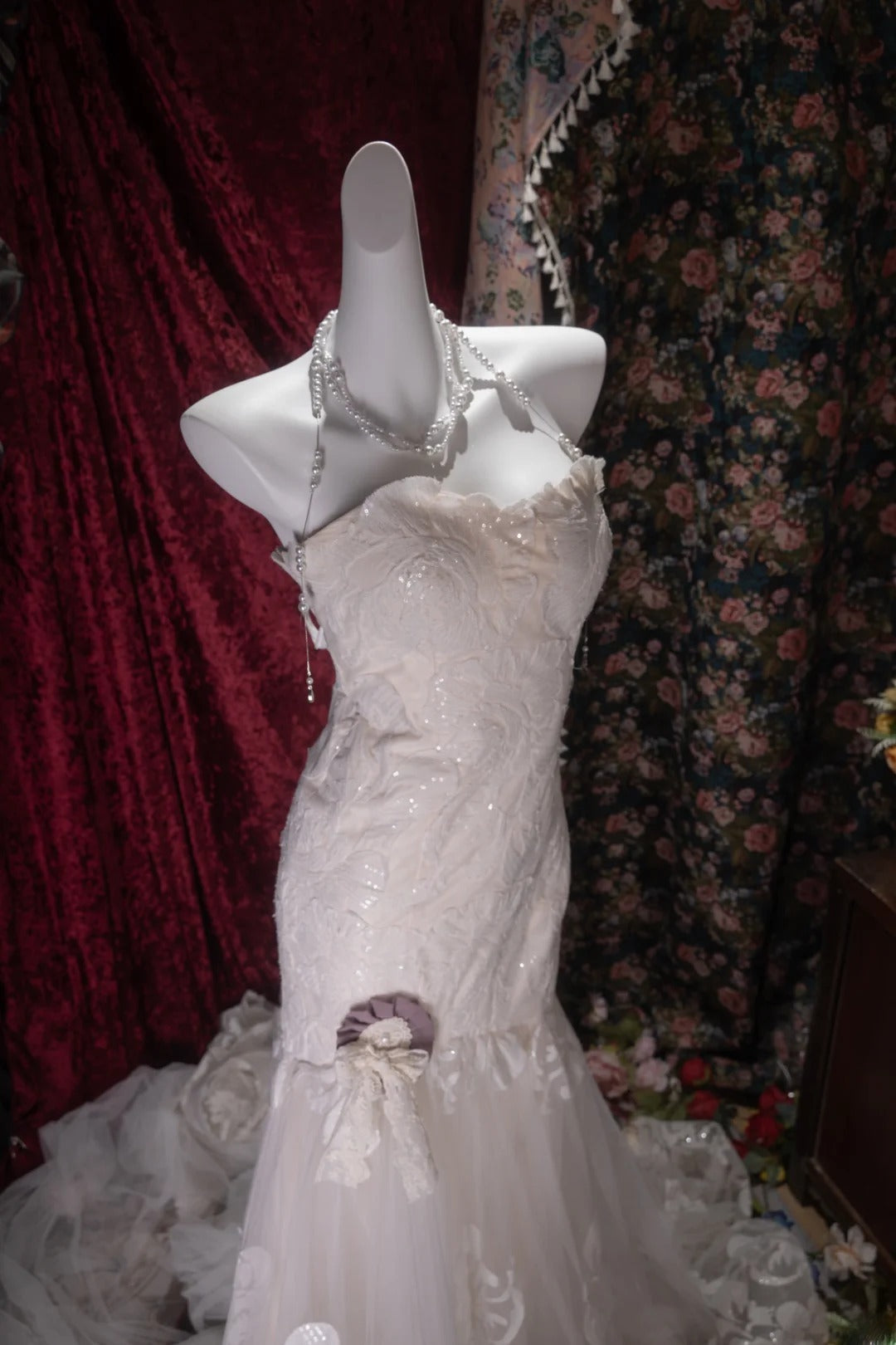 Vintage 80s Mermaid Sweetheart Lace Tulle White With Appliques Train Brides Gown Bridal Dress Wedding Dresses RB8032