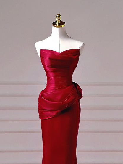 Elegantes, burgunderrotes Meerjungfrauen-Abendkleid mit Schal und Faltenrock – ein beeindruckendes, langes Abendkleid für Teenager und Schülerinnen (AQ009).