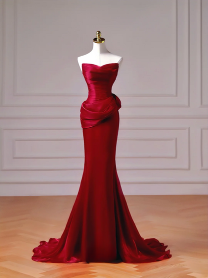 Elegantes, burgunderrotes Meerjungfrauen-Abendkleid mit Schal und Faltenrock – ein beeindruckendes, langes Abendkleid für Teenager und Schülerinnen (AQ009).