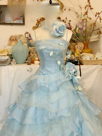 Floral Tiered Layers Ball Gown Tulle Prom Dress Formal Graduation Gown Long Party Outfits RB9008