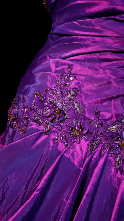 Purple Prom Dress Mermaid Strapless Satin Lace Modest Floor Length Formal Party Gown RB9818