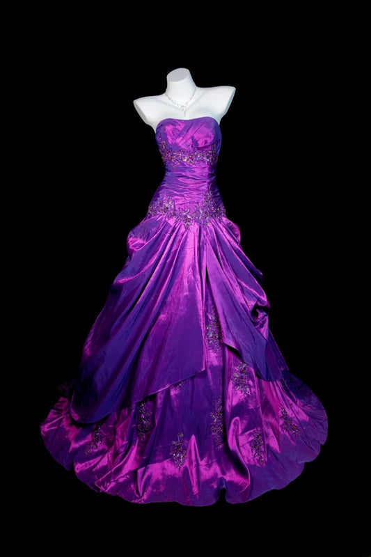 Lila Abendkleid Meerjungfrau trägerlos Satin Spitze schlicht bodenlang festliches Partykleid RB9818