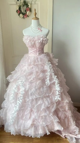 Sweet 15 Quinceanera Dress Ball Gown Sweetheart Pink With Tiered Layers Long 15th Birthday Gown RC0381