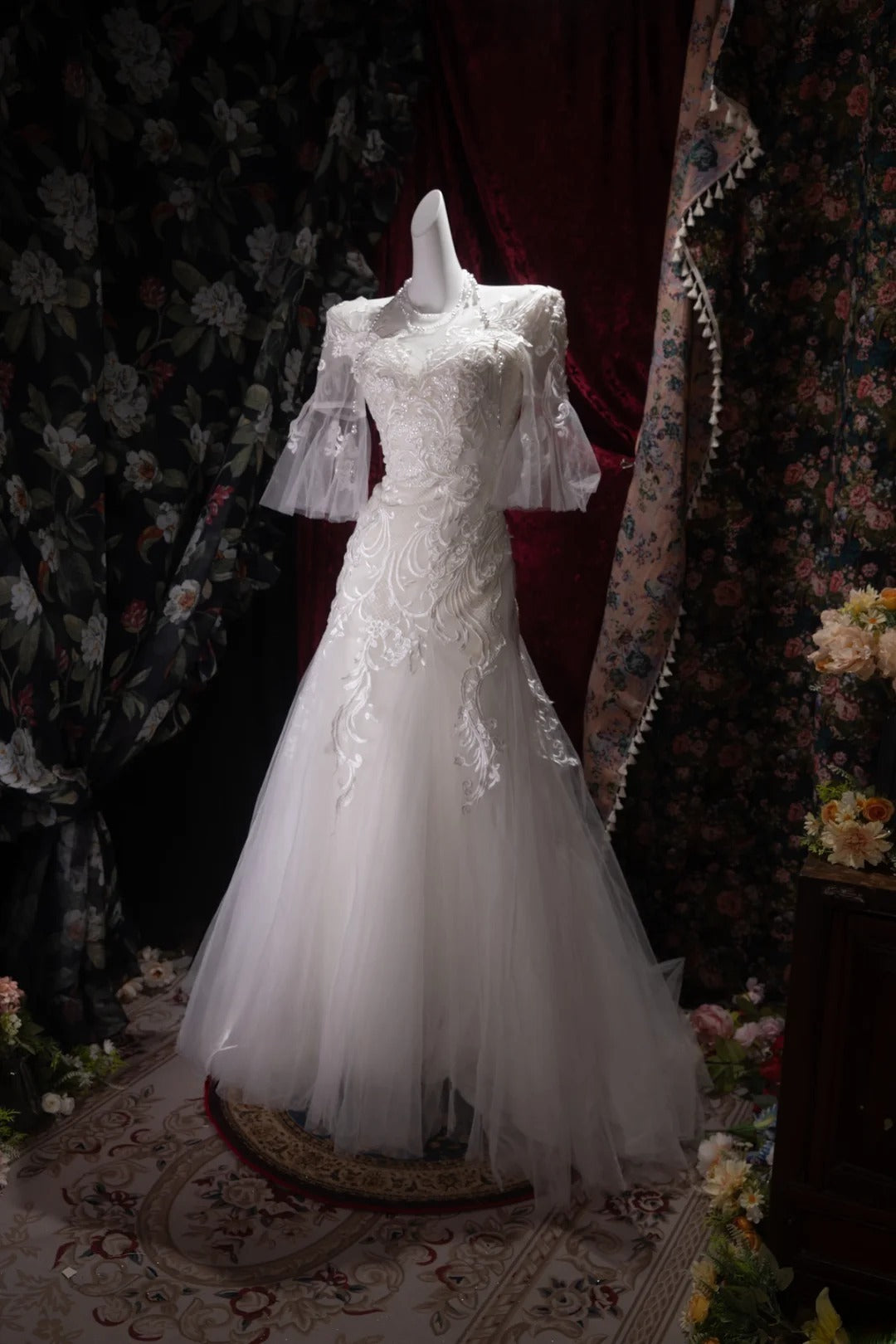 Vintage 80s Mermaid Strapless Lace Tulle White With Appliques Sleeves Brides Gown Bridal Dress Wedding Dresses RB8036