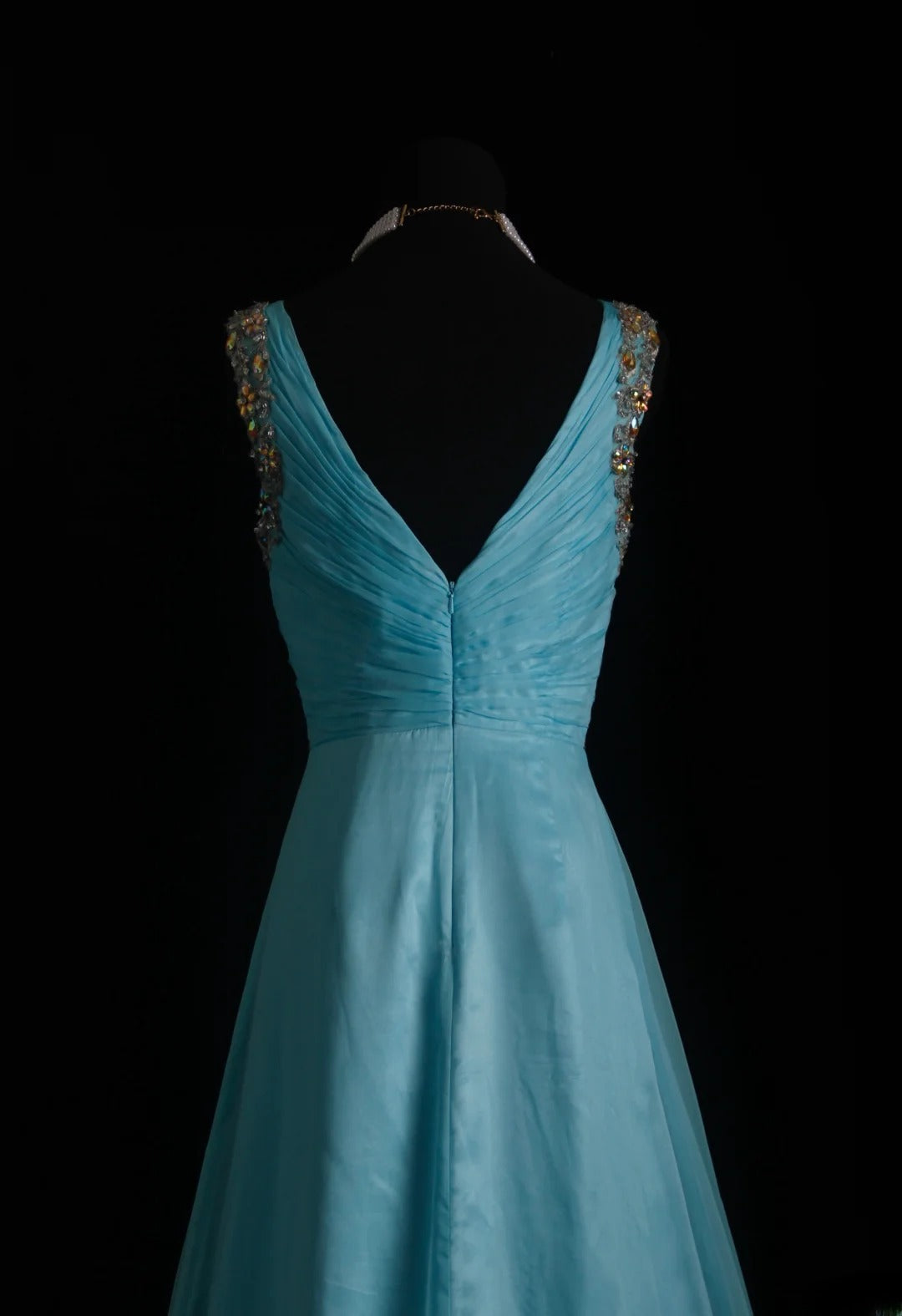 Vintage-Abendkleider im Stil der 90er Jahre, formell, A-Linie, V-Ausschnitt, blauer Chiffon, lange Partykleider, AS011