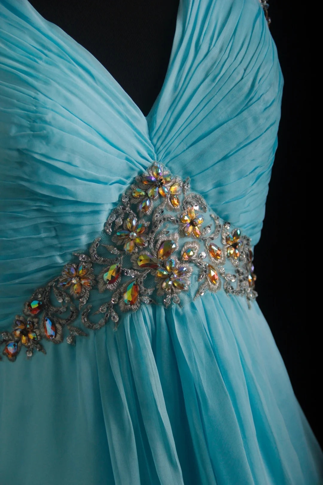 Vintage-Abendkleider im Stil der 90er Jahre, formell, A-Linie, V-Ausschnitt, blauer Chiffon, lange Partykleider, AS011